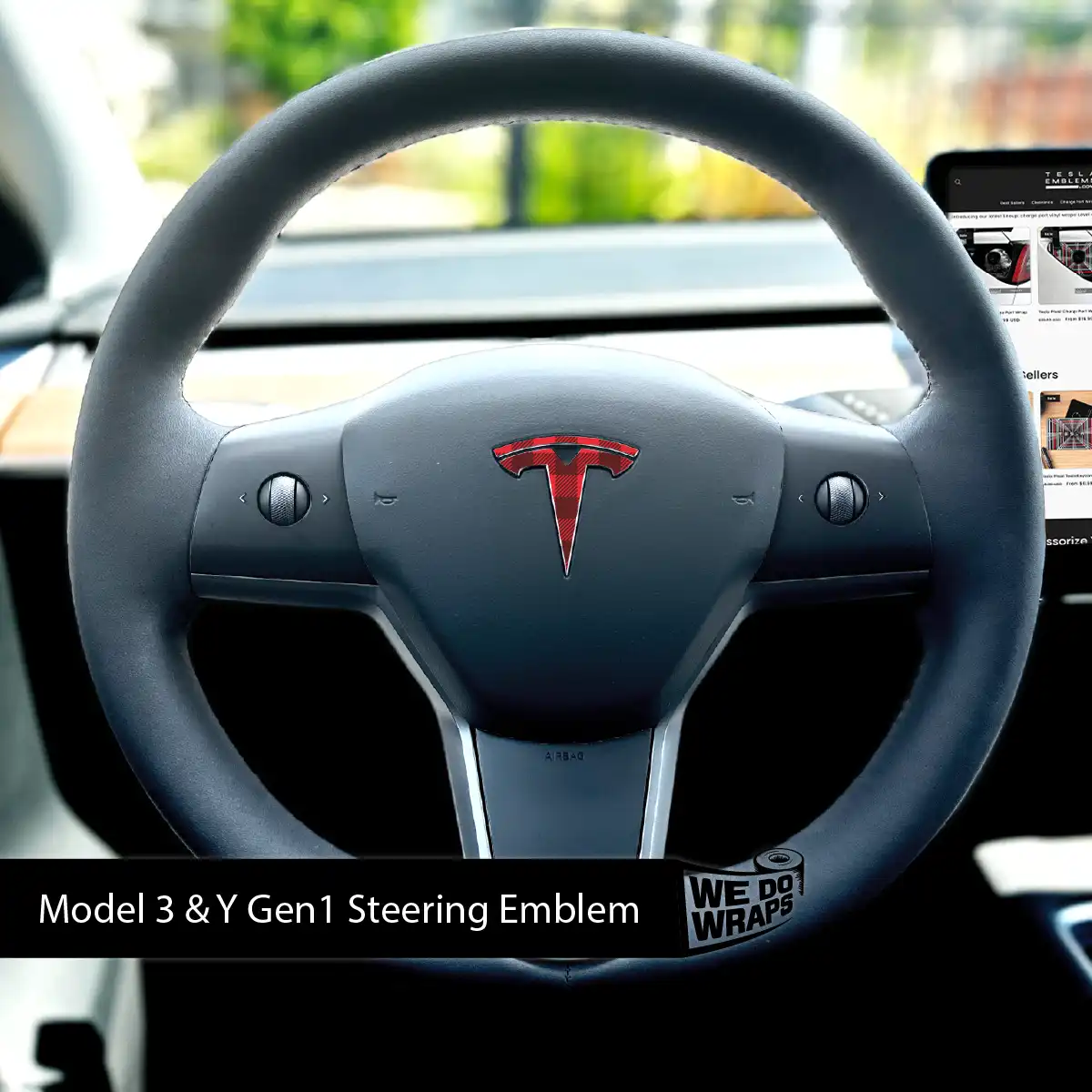 Buffalo Plaid Tesla Steering Wheel Wrap | M3 2017-Jan 2024 - Image 3