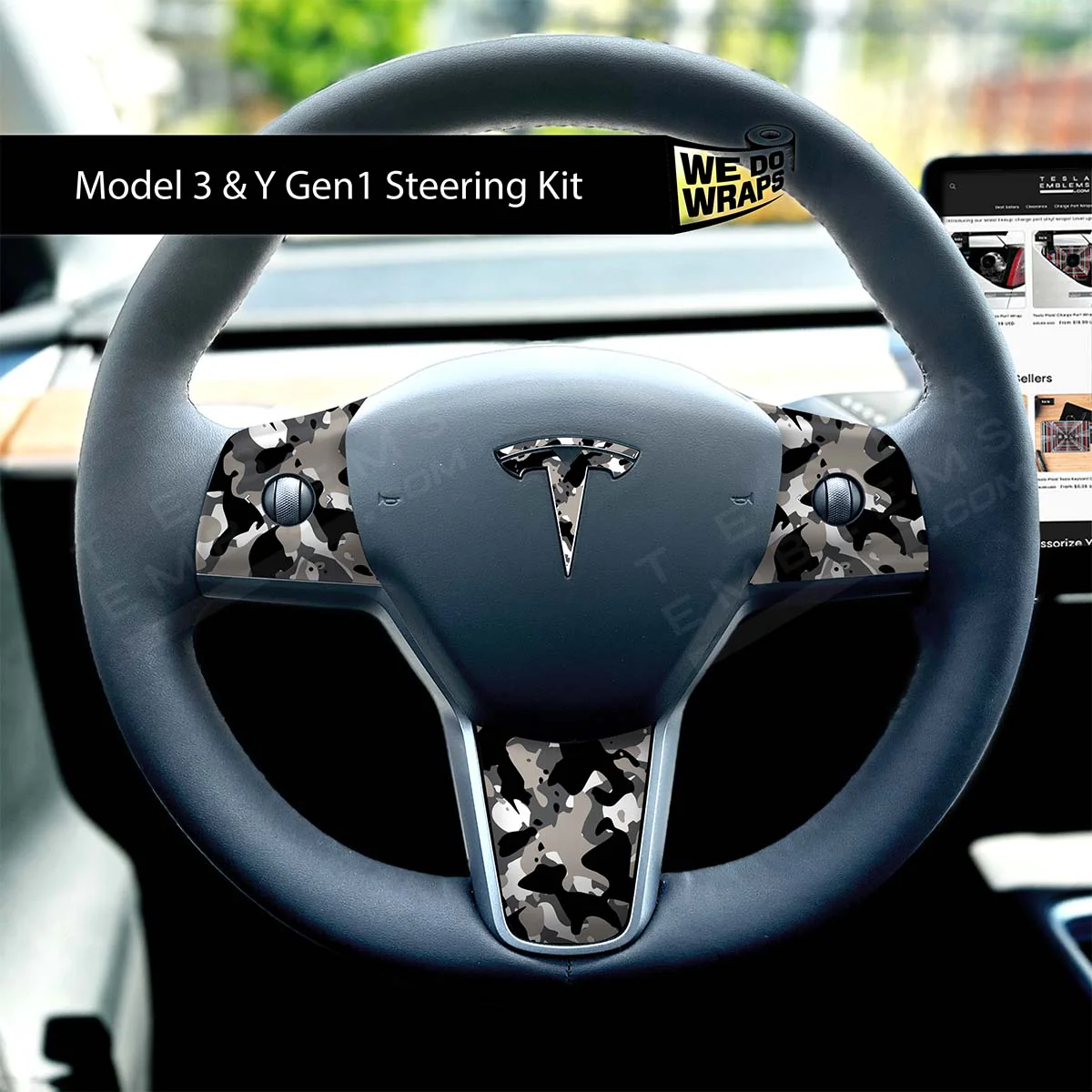 Camo Tesla Steering Wheel Wrap | M3 2017-Jan 2024 - Image 3