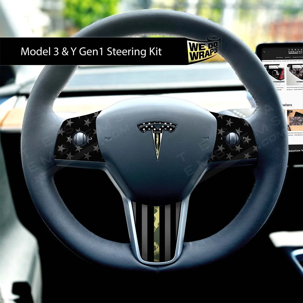First Responders Armed Forces Tesla Steering Wheel Wrap | M3 2017-Jan 2024 - Image 3